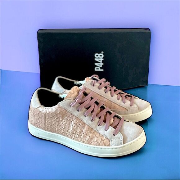 P448 John Snakeskin Low Top Sneakers in Blush